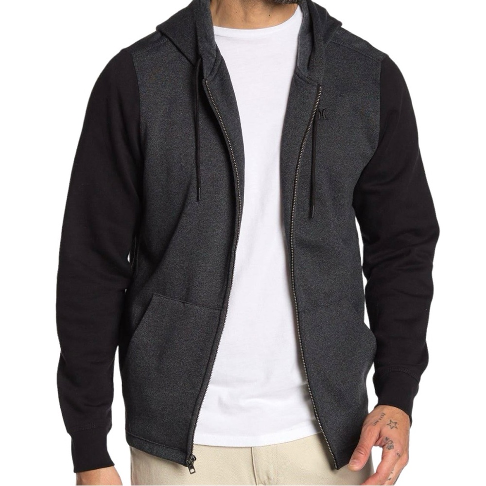 Mens Hurley Branstad Front Full Zip Hooded Jacket Black/Charcoal Size XL - Picture 7 of 8